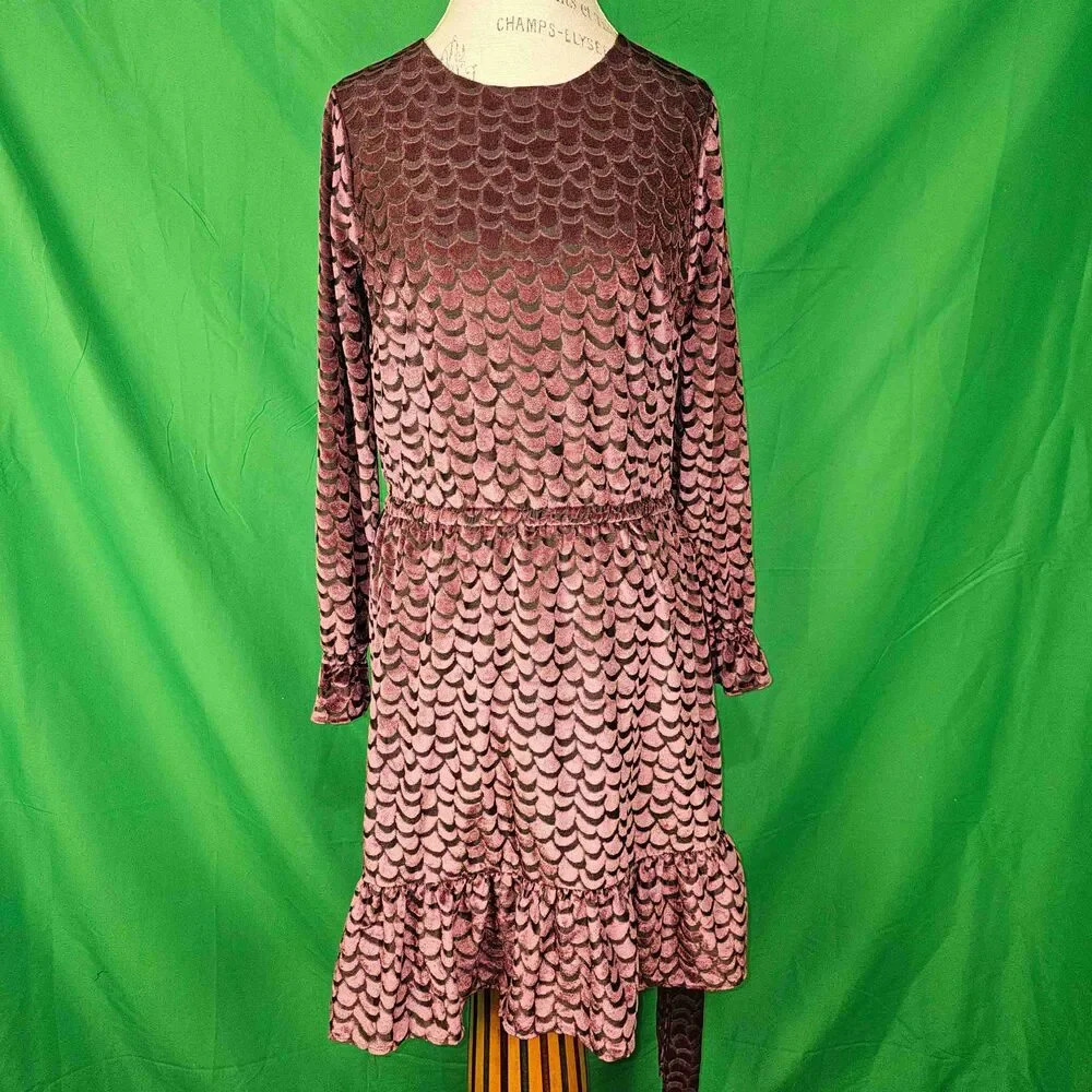 NWT‎ MICHAEL Michael Kors Black Cordovan Velvet Tie Waist Flounce Mini Dress Med